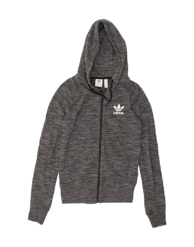 ADIDAS Womens Zip Hoodie Sweater UK 4 XS Grey Flecked Cotton Winter sweaters