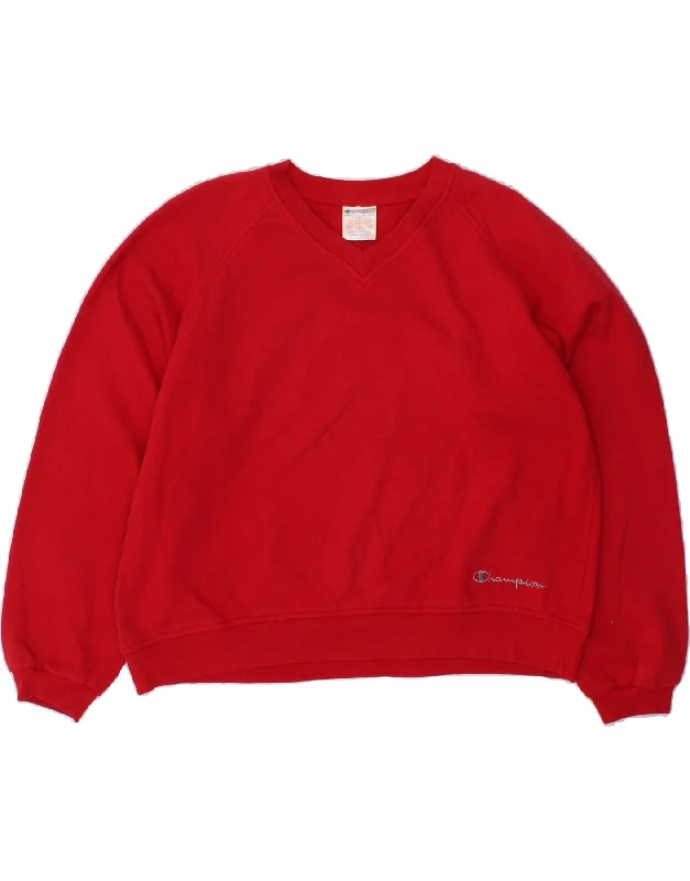 CHAMPION Womens Oversized Crop Sweatshirt Jumper UK 14 Medium Red Cotton Streetwear sweaters