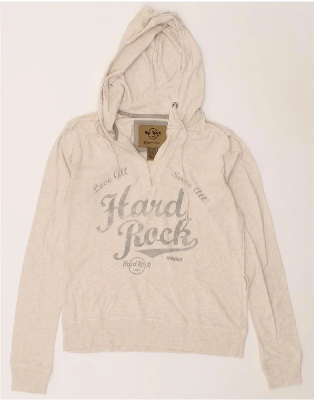 HARD ROCK CAFE Womens Florence Graphic Hoodie Jumper UK 10 Small Beige Mohair sweaters