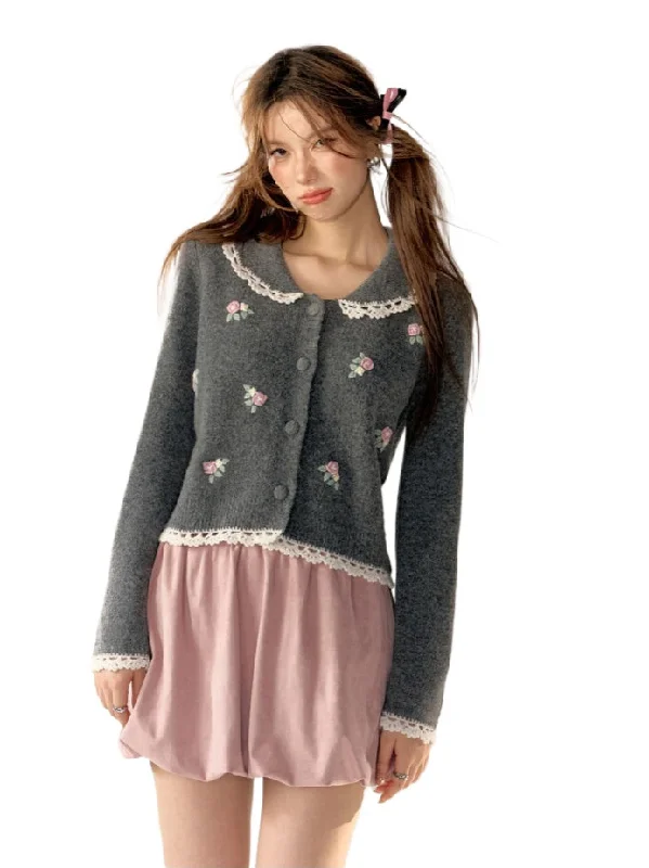 Lace Doll Collar Knit Cardigan Best sweaters for winter