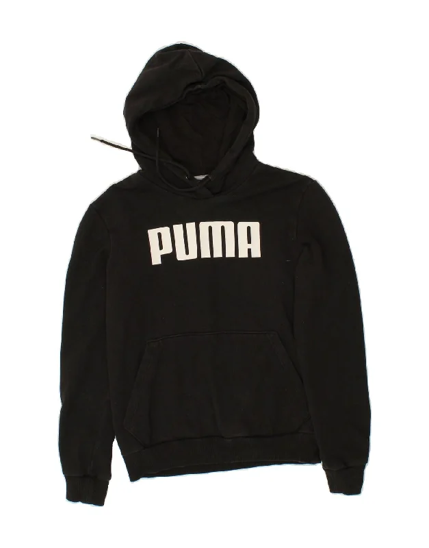 PUMA Womens Graphic Hoodie Jumper UK 6 XS Black Cotton Kids' sweaters