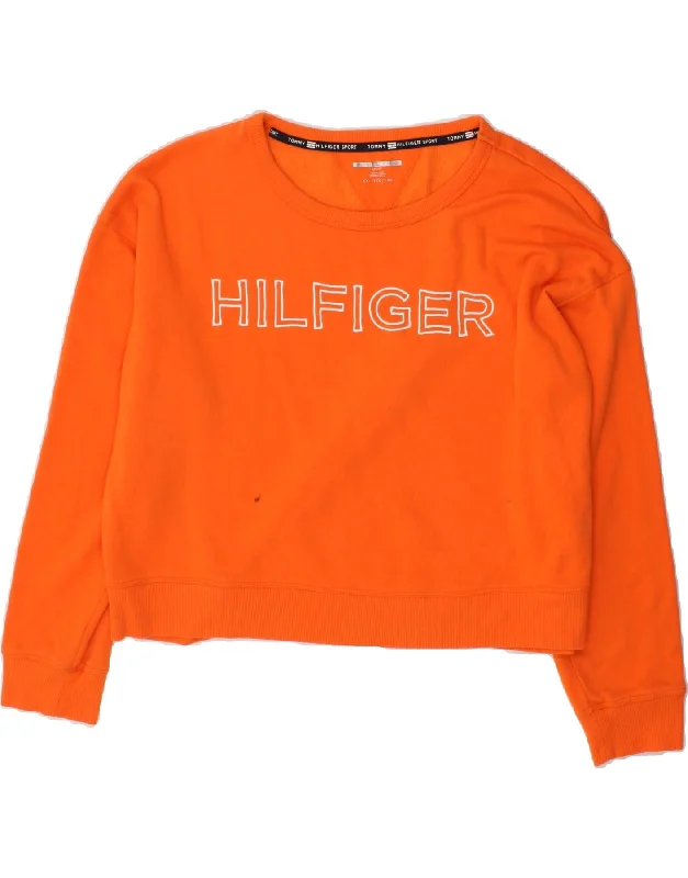 TOMMY HILFIGER Womens Crop Graphic Sweatshirt Jumper UK 20 2XL Orange V-neck sweaters