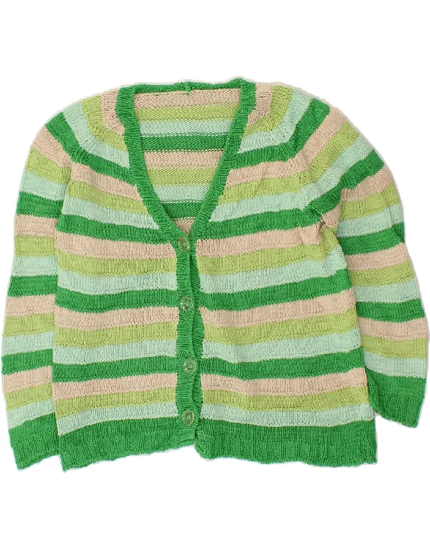 VINTAGE Womens 3/4 Sleeve Cardigan Sweater UK 14 Medium Green Striped North Face sweaters