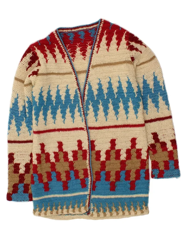 VINTAGE Womens Cardigan Sweater UK 12 Medium Multicoloured Fair Isle Anti-pilling sweaters