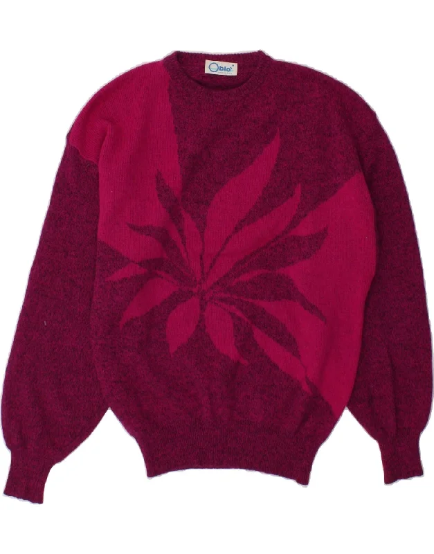 VINTAGE Womens Crew Neck Jumper Sweater UK 14 Medium Burgundy Floral Wool Women's fashion sweaters sale