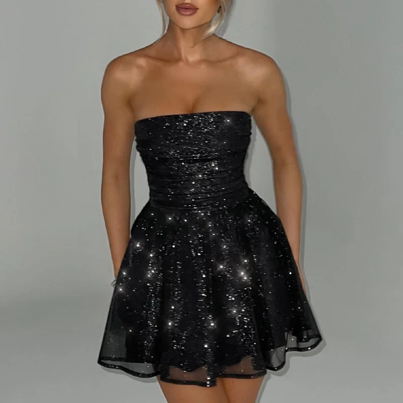 Black Star Sparkle Corset Mini Dress Y2K mini dresses