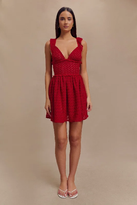 Ezra Lace Mini Dress - Deep Red Must-have mini dresses for this season