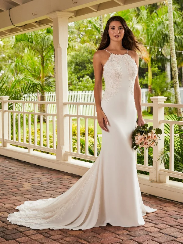 Halter Lace Crepe Bridal Gown by Adrianna Papell 31214 Short Wedding Gown