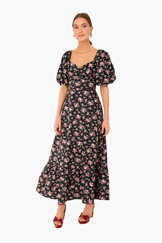 Black Floral Seaport Midi Dress Budget-friendly midi dresses