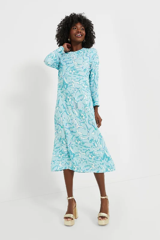 Blue Abstract Hattie Midi Dress Lightweight midi dresses for hot weather