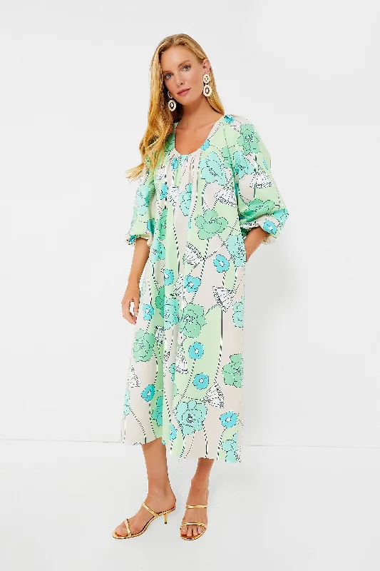 Green and Blue Floral Dorinda Midi Dress Wedding guest midi dresses