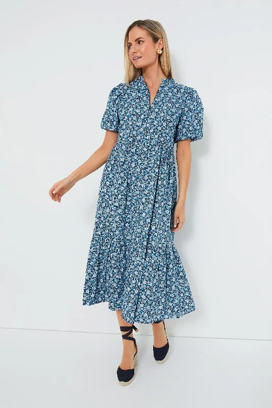 Zip Front Bluebells Floral Midi Dress Stretchy midi dresses