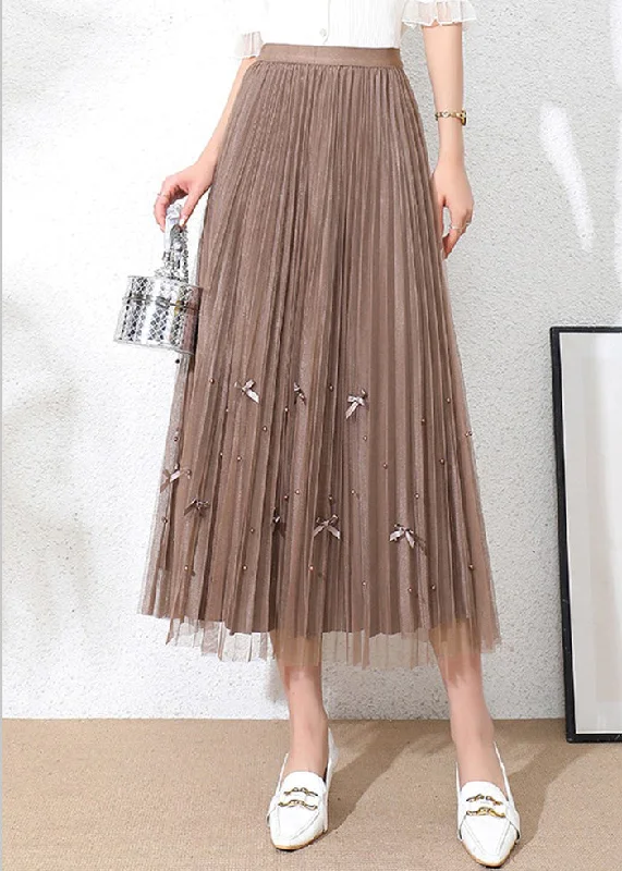 Art Chocolate High Waist Bow Draping Nail Bead Tulle Skirt Summer Velvet unclassified skirts