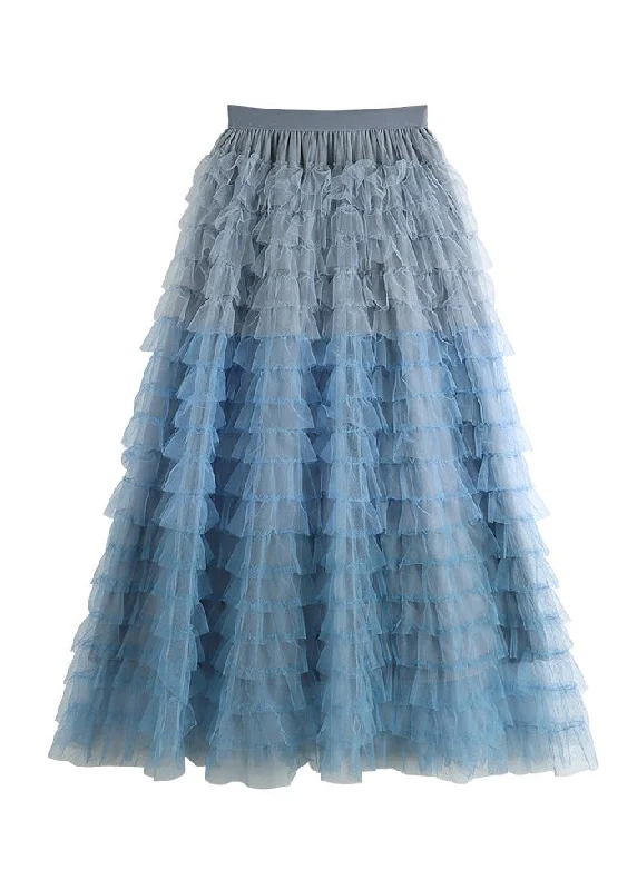 Beautiful Blue High Waist Patchwork Tulle A Line Skirts Summer Holiday unclassified skirts