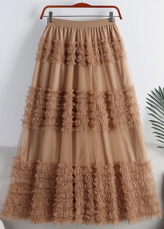 Elegant Ruffled Patchwork Elastic Waist Tulle A Line Skirt Spring Bold pattern unclassified skirts