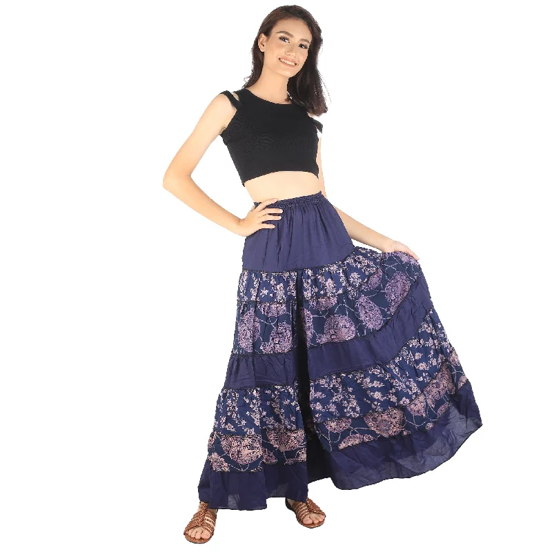 Floral Classic Women Skirts in Navy Blue SK0067 020098 03 Ruffled unclassified skirts