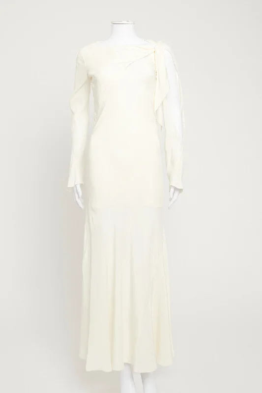 White Asymmetric Neck Preowned Maxi Dress High-end maxi dresses