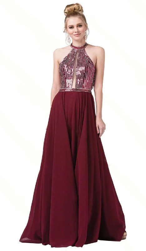 Dancing Queen - 2498 Sequined Halter A-Line Prom Gown Best party dresses for date night