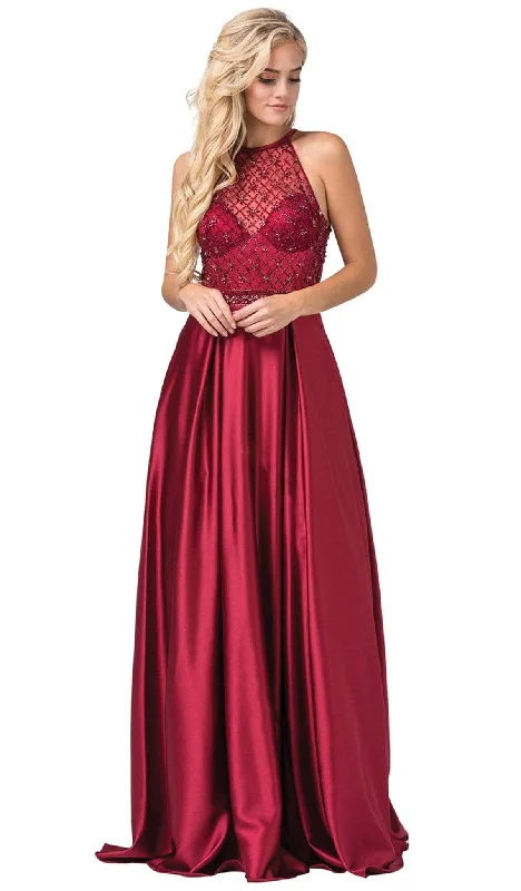 Dancing Queen - 2744 Embellished Halter Pleated A-line Gown Best party dresses for hourglass body shape