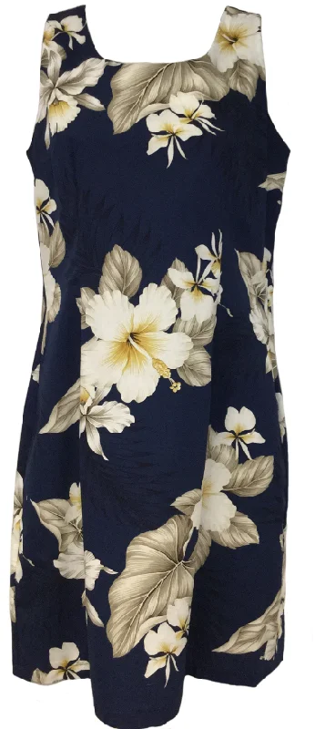 Tank Dress Hibiscus Trends Navy Sleeveless Tank Gown