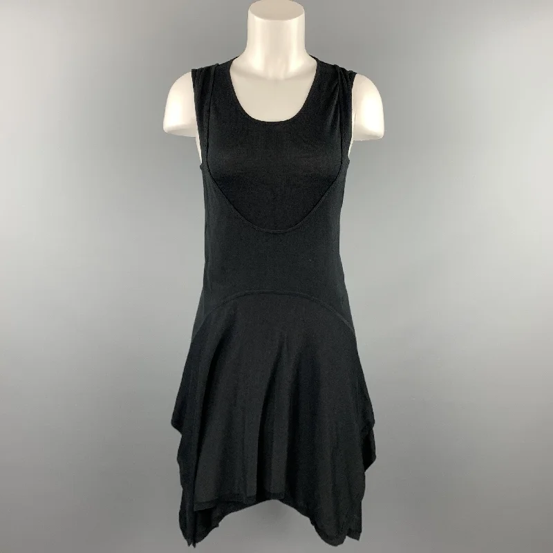 BALENCIAGA Size 4 Black Knitted Silk Tank Overlay Sleeveless Dress Tank Dress Shine