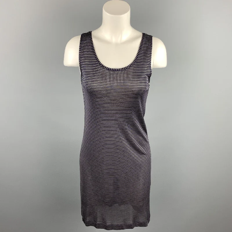 DRIES VAN NOTEN Size S Navy Stripe Jersey Viscose Tank Dress A-line Sleeveless Dress