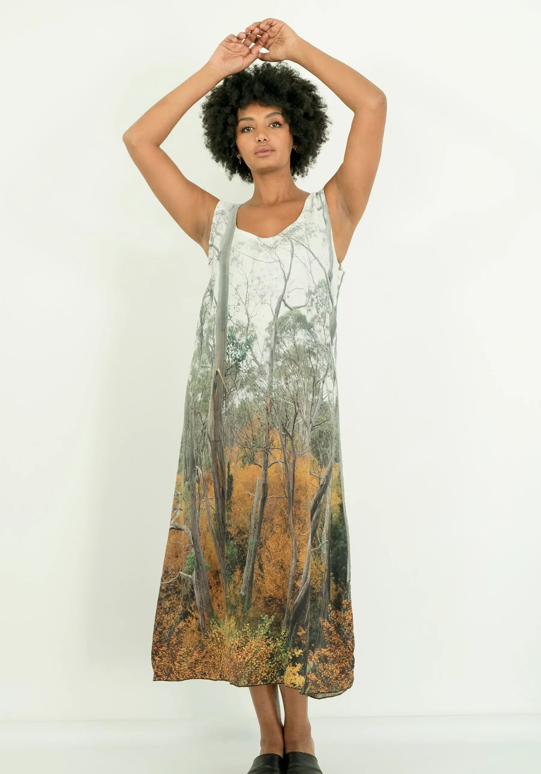 Harriet Jane Linen Tank Dress Fagus Beech Trees A-line Tank Dress