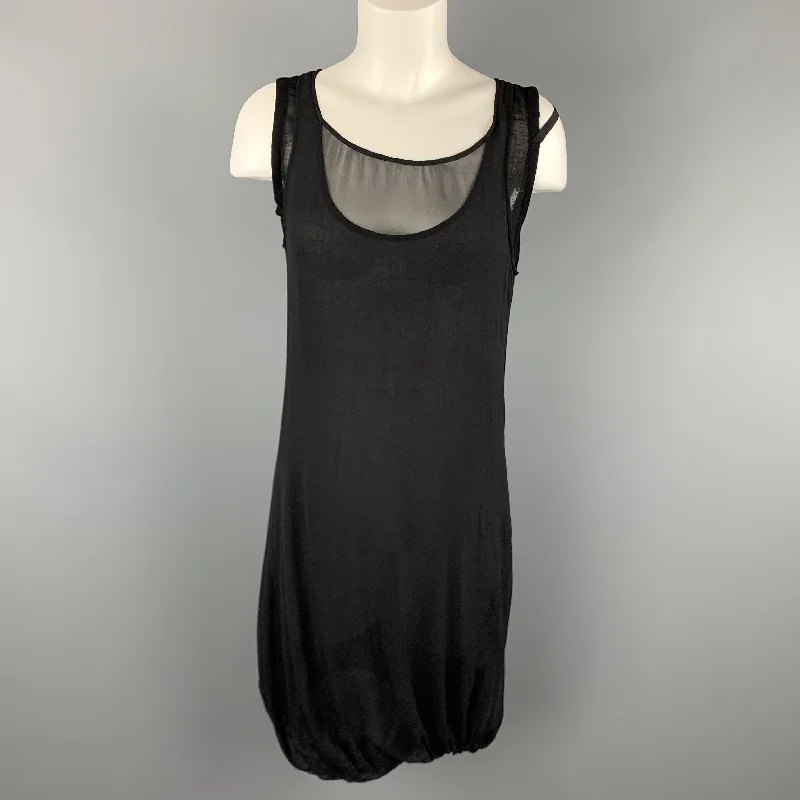 HELMUT LANG Size 2 Black Silk & Wool Layered Tank Bubble Dress Tank Dress Outfit