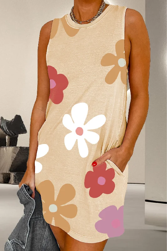 Pocketed Printed Round Neck Tank Dress Minimalist Tank Dress