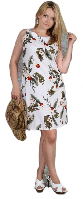 Short Tank Strap Hawaiian Dress Hawaiian Orchid White-902R Ripped Tank Dress