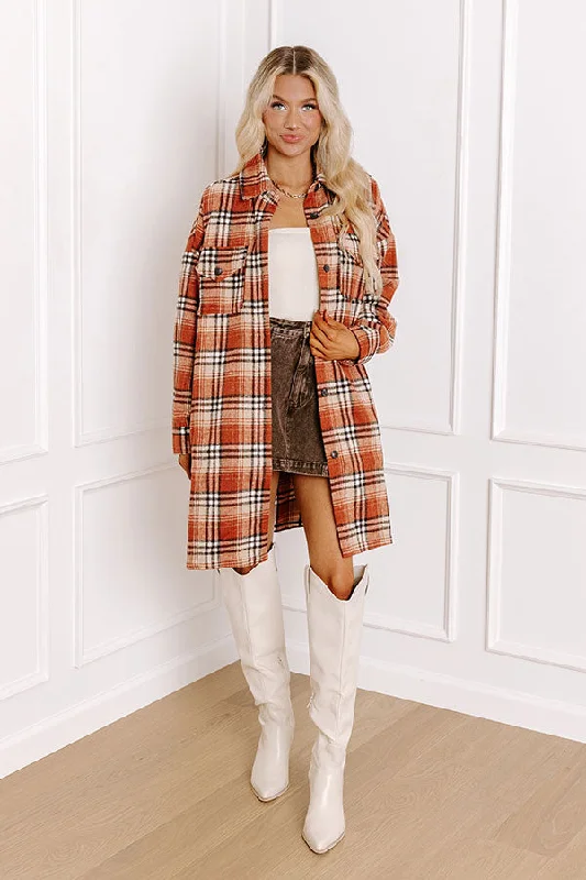 Central Park Perks Plaid Dress In Rust Off-shoulder unclassified dresses