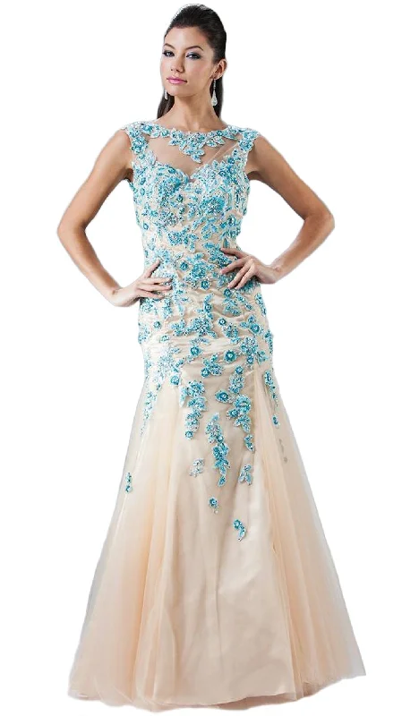 Cinderella Divine - Sleeveless Floral Embellished Mermaid Evening Gown Women's trendy floral dresses sale