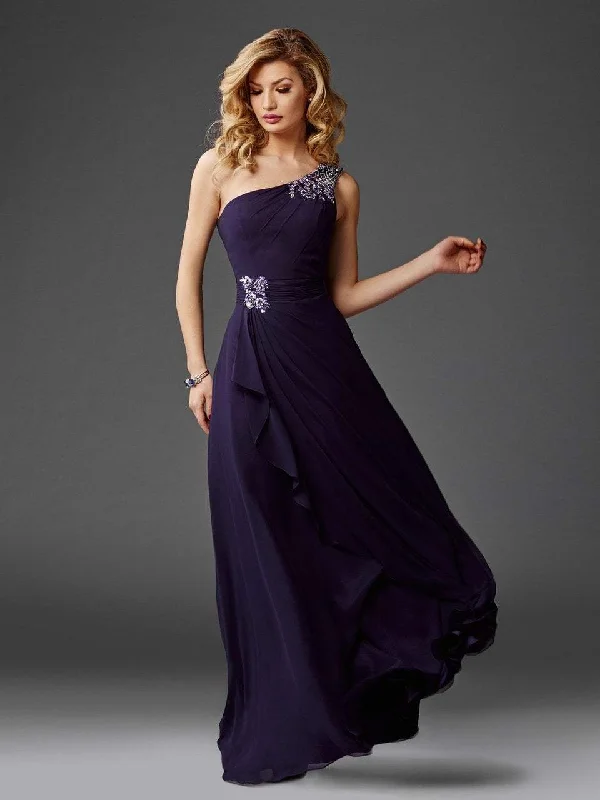 Clarisse Draped Ornate Asymmetrical Gown M6403 - 1 pc Eggplant In Size 12 Available Color block unclassified dresses