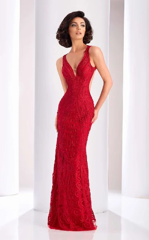 Clarisse Soutache Embellished Low Cut Back Sheath Gown 4823 - 1 pc Apple Red In Size 6 Available Pastel unclassified dresses