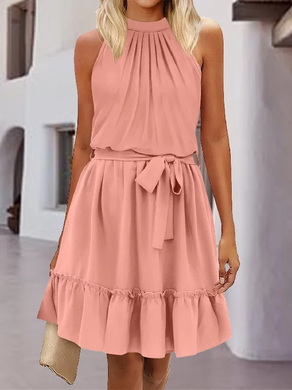 Frill Tied Mock Neck Sleeveless Dress Beach unclassified dresses