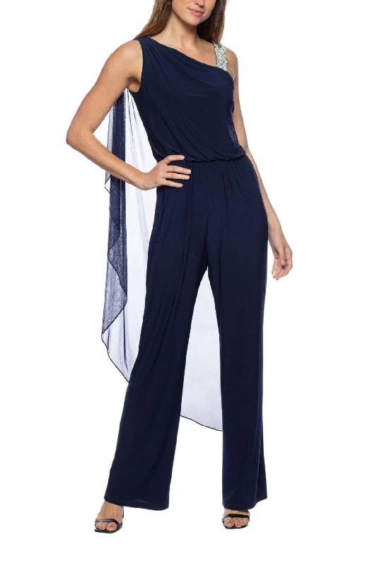 Marina 268281 - One Shoulder Chiffon Cape Jumpsuit Minimalist unclassified dresses