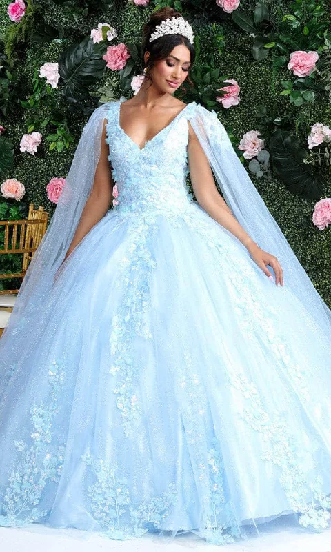 May Queen LK193 - Applique Cape Sleeve Ballgown Color block unclassified dresses