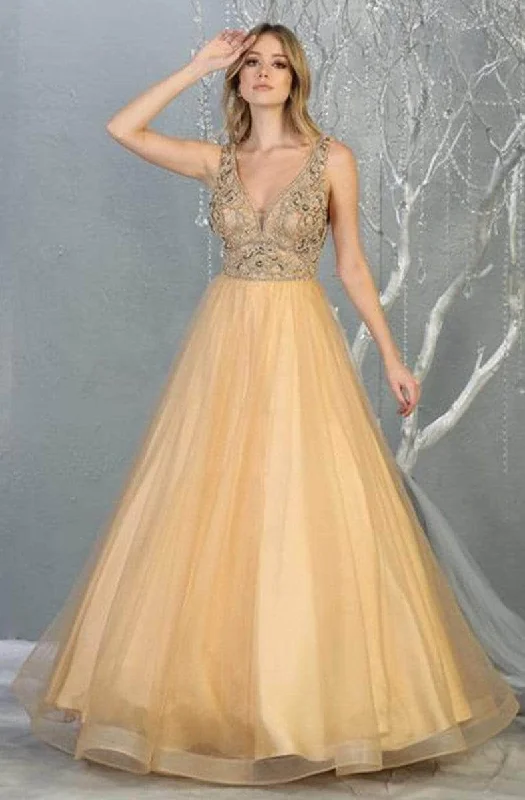 May Queen RQ7860 - Sleeveless Embellished Prom Dress Ruffled unclassified dresses