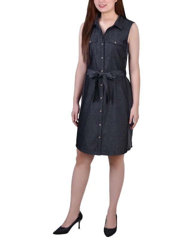 Sleeveless Belted Chambray Dress Women's unclassified dresses