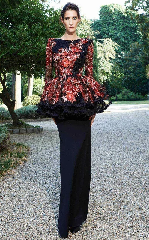 MNM COUTURE - N0125A Long Sleeve Laced Floral Long Dress Outdoor floral dresses