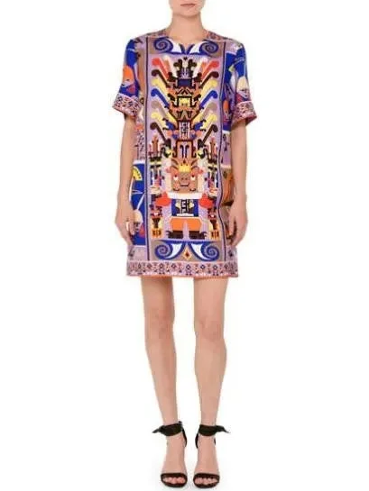 Printed Abstract Twill Tunic Dress Edgy floral dresses