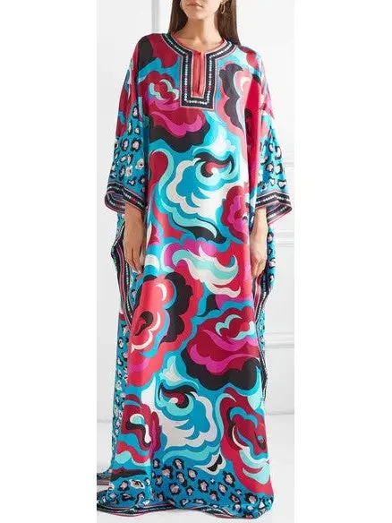 Printed Silk-Satin Twill Kaftan Plus size floral dresses