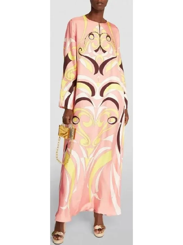 Printed Silk Twill Kaftan Dress Best floral dresses for hourglass body shape