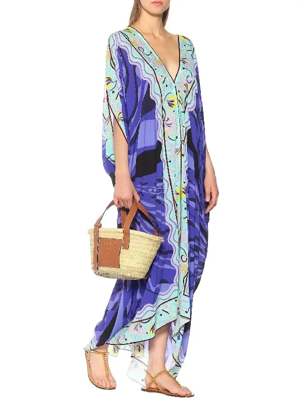 Printed V-Neck Kaftan Casual floral dresses