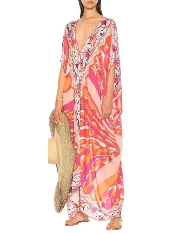 Printed V-Neck Kaftan Velvet floral dresses