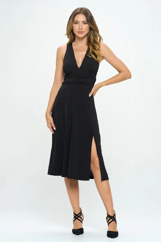 RENEE C Ruched Waist Sleeveless Slit Dress Fall unclassified dresses