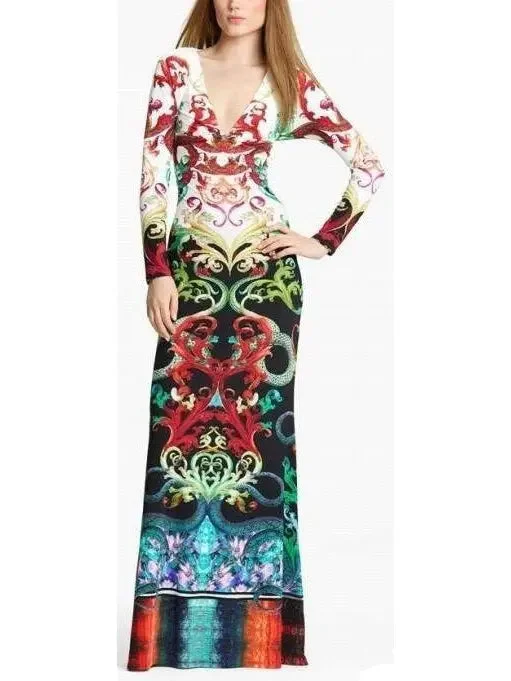 Serpent Print Gown - Multi Color High-end floral dresses