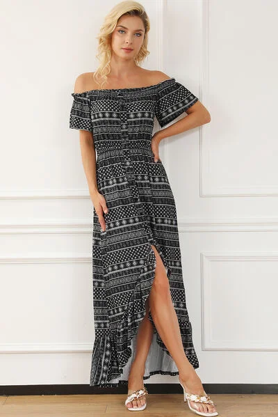 Smocked Off-Shoulder Ruffle Hem Dress Elegant unclassified dresses