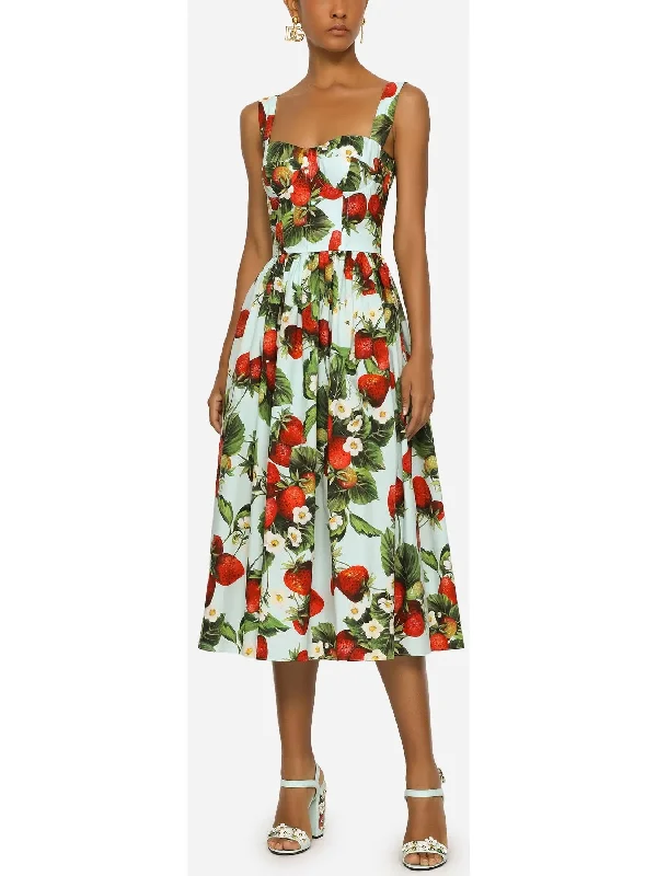 Strawberry-Print Poplin Dress Hot new arrivals in floral dresses