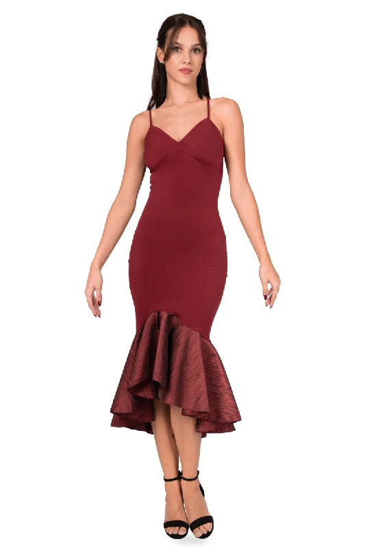 Taffeta Ruffled Dress With Spaghetti Straps Velvet unclassified dresses